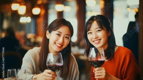 ワインと友人、女友達で楽しむ赤ワイン photo
