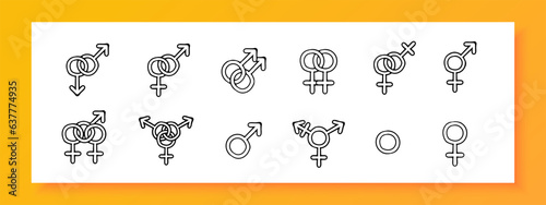 Gender identity line icon. LGBT, masculinity, femininity, transgender, queer. Vector black line icon on white background for Business