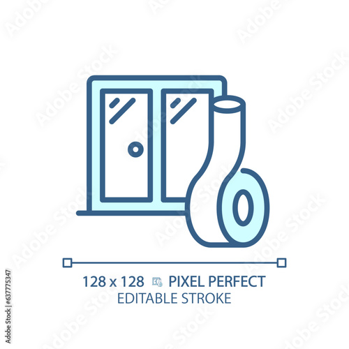 2D pixel perfect editable soundproof windows blue icon, isolated vector, soundproofing thin line illustration.