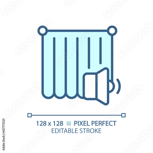 2D pixel perfect editable soundproof curtain blue icon, isolated vector, soundproofing thin line illustration.