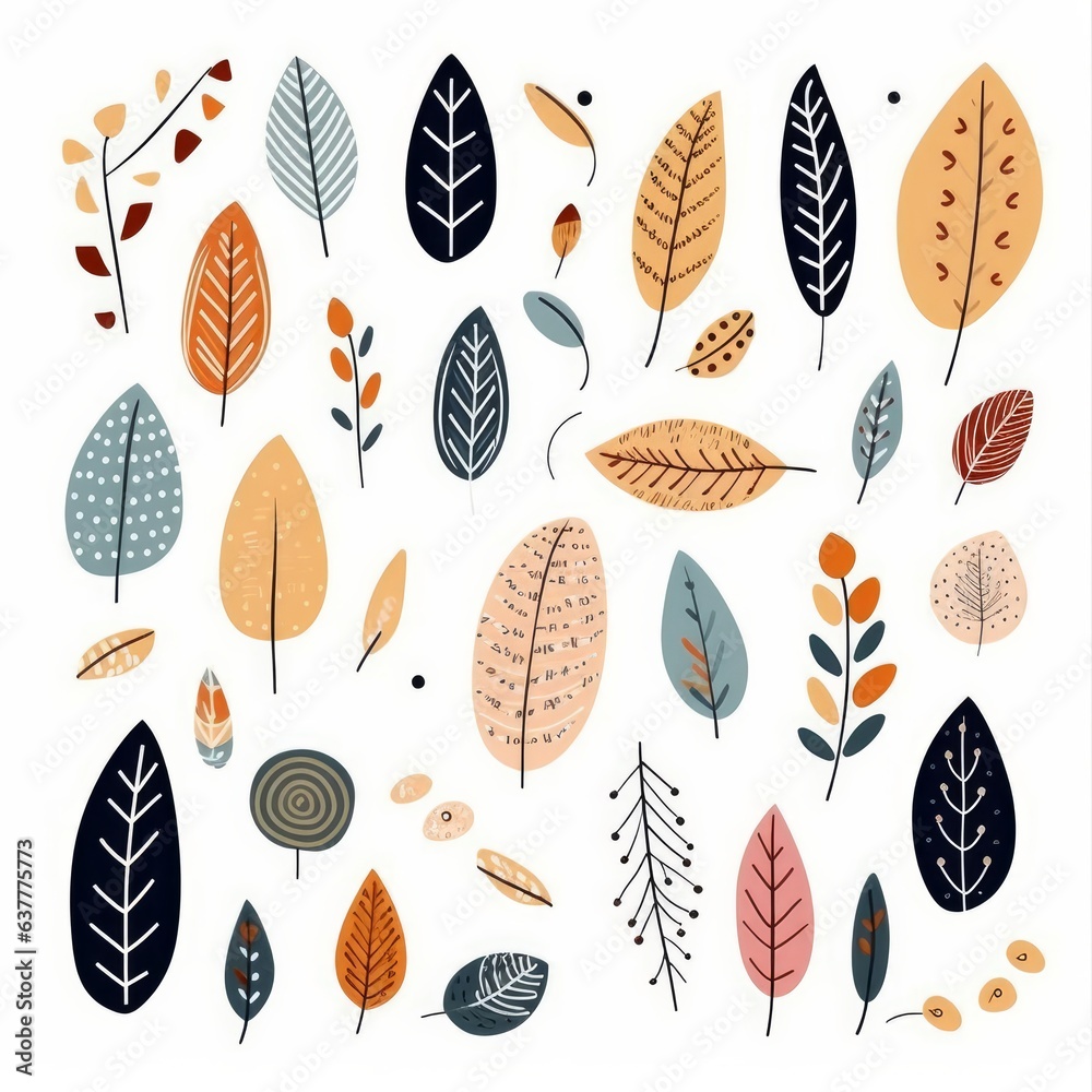 Abstract hand drawn isolated organic leaves illustration Abstract hand drawn isolated organic leaves illustration