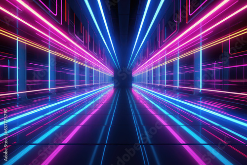 Illustration of Abstract Neon Wallpaper design for Backround, pattern with digital Waves. generative ai