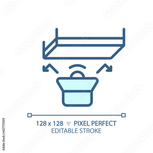 2D pixel perfect editable soundproof ceiling blue icon, isolated vector, soundproofing thin line illustration.