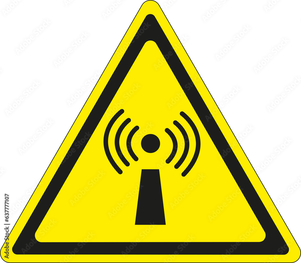 Panneau triangulaire à fond jaune avec liseré noir: Ondes radio Panneau triangulaire à fond jaune avec liseré noir: Ondes radio