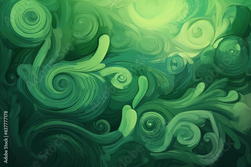 Green swirls on a green background painting