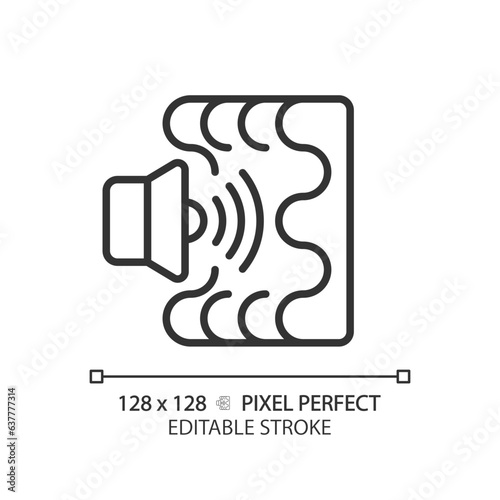 2D pixel perfect editable sound absorption black icon, isolated vector, soundproofing thin line illustration.