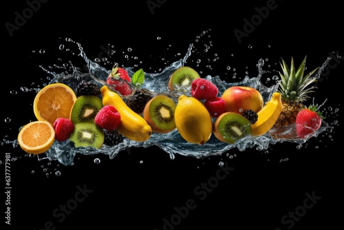 This is an image of fruits with water splashing.Generative AI