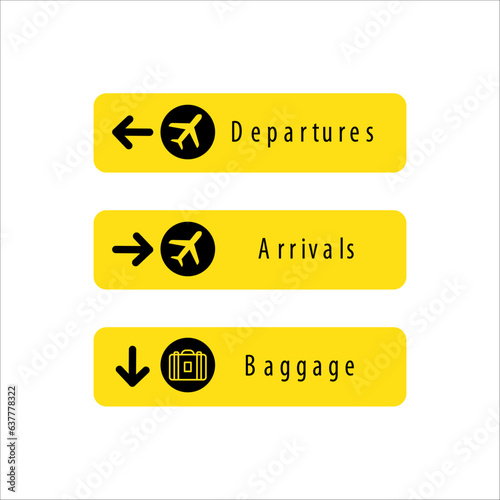 Set of airport signboard. Departure, arrival and baggage sign. Illustration vector