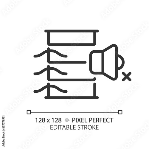2D pixel perfect editable acoustic louvres black icon, isolated vector, soundproofing thin line illustration.