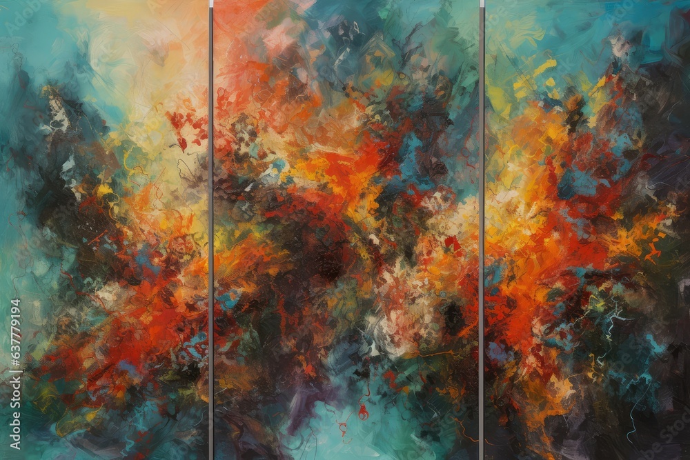 Fototapeta premium An abstract painting featuring vibrant orange and soothing blue colors