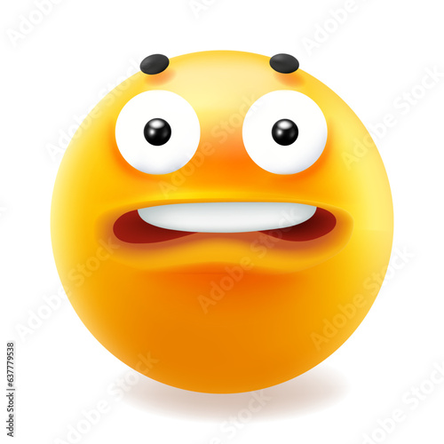 3d vector style design of funny afraid emoji for social media. Vector illustration of yellow color fun worried emoticon with bite lip