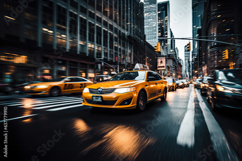 Dynamic City Life Cars in Motion with Motion Blur on a Crowded Downtown Manhattan Street. created with Generative AI © photobuay
