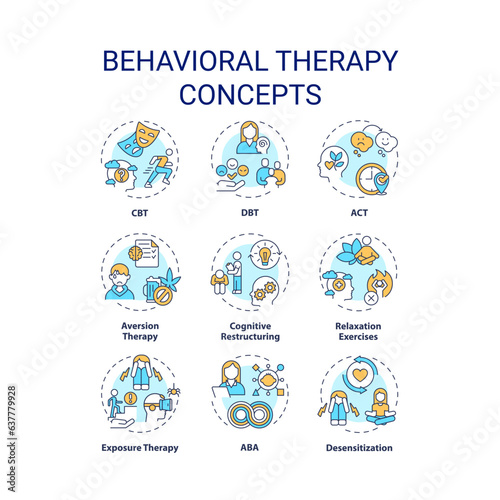 2D editable icons set representing behavioral therapy concepts, isolated vector, thin line colorful illustration.