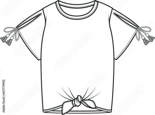 Fashion Flat Sketch of a Trendy T-Shirt Design. Modern Vector Illustration of a Casual T Shirt, Stylish design women's clothing