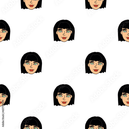 Vector Seamless pattern with cartoon face girl or woman. Hand drawn heads of kids people in doodle style. Childish, girlish fun cute texture backdrop