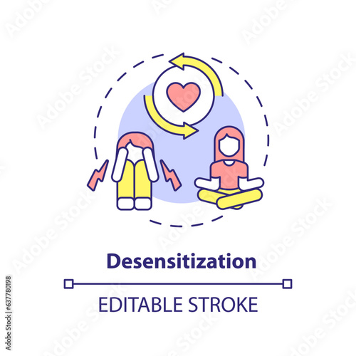 2D editable desensitization thin line icon concept, isolated vector, multicolor illustration representing behavioral therapy.