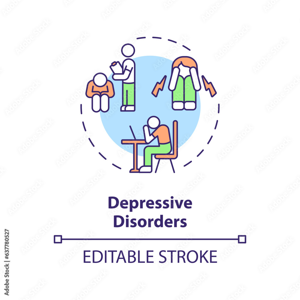 2D editable depressive disorders thin line icon concept, isolated vector, multicolor illustration representing behavioral therapy.