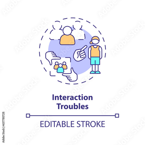 2D editable interaction troubles thin line icon concept, isolated vector, multicolor illustration representing behavioral therapy.