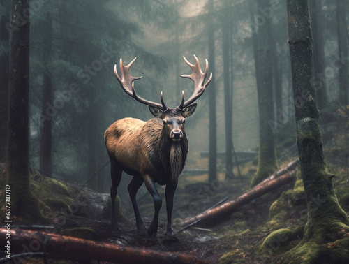Royal deer walking in the forest