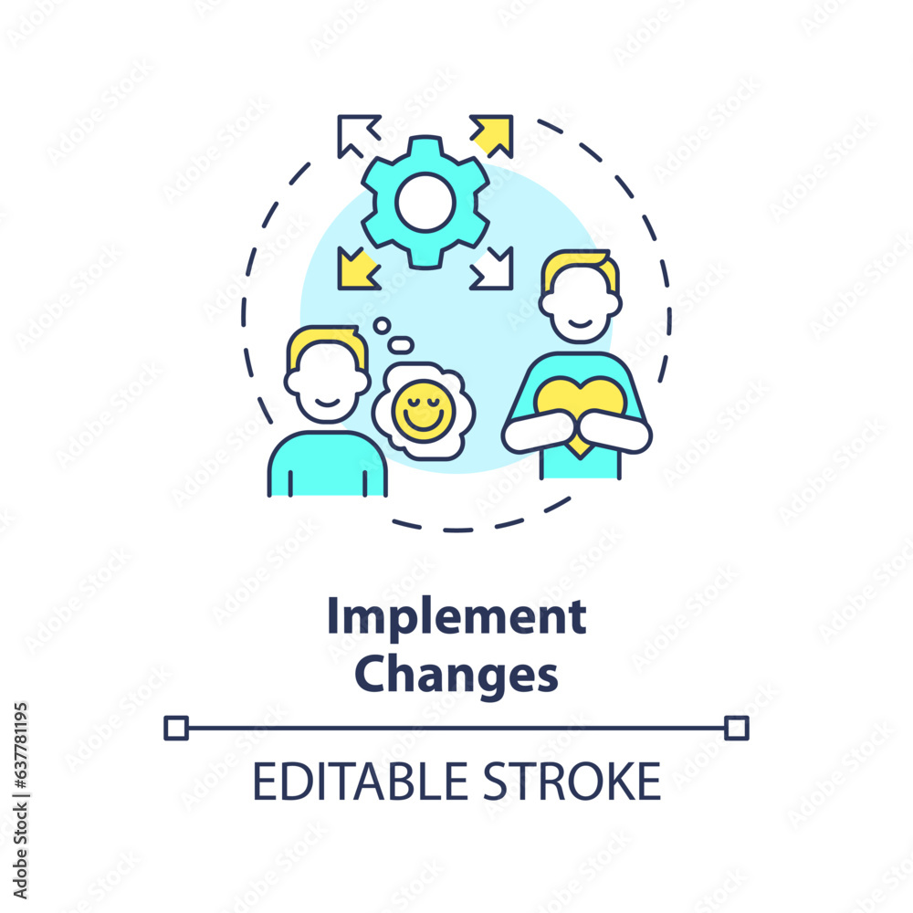 2D editable implement changes thin line icon concept, isolated vector, multicolor illustration representing behavioral therapy.