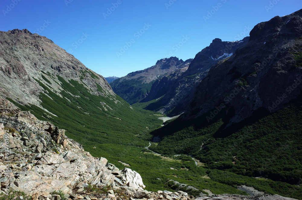 Green valley mountain view in Nahuel Huapi national park, Nature of Patagonia in sunny day, Argentina