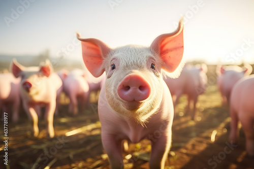 Sustainable Farming Capturing Ecological Pigs and Piglets at a Domestic Farm. created with Generative AI © photobuay