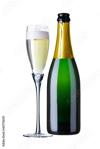  Champagner Glas und Flasche