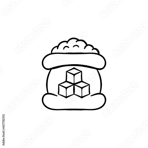 Bag of sugar line icon. Tea, sweetness, diabetes, cane, refined sugar, cube, glucose, crystal, white. Vector black line icon on white background for Business