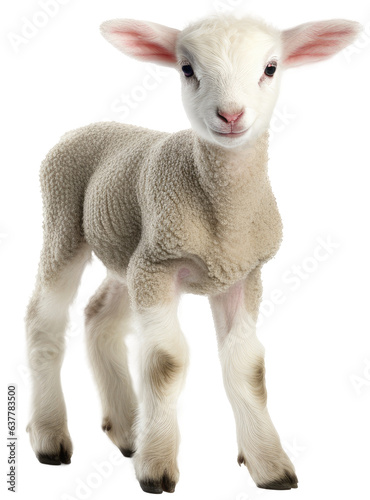 Fotótapéta Cute white lamb isolated on a white background as transparent PNG, animal