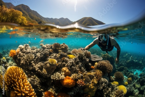 Snorkeler Exploring A Vibrant Coral Reef  Generative A