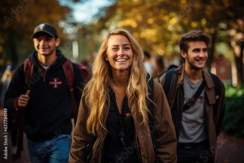 College student with friends at outdoors. College student working on the college campus. Generative AI