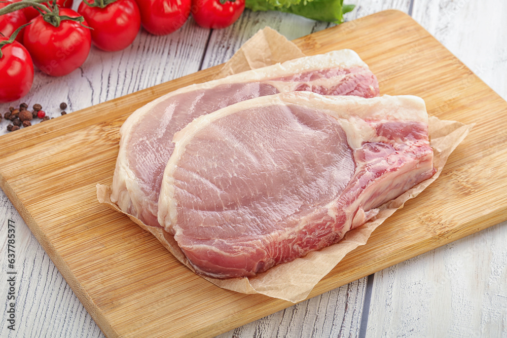 Raw pork t-bone steak for grill