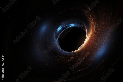 A mesmerizing black hole illuminated by vibrant blue and orange lights