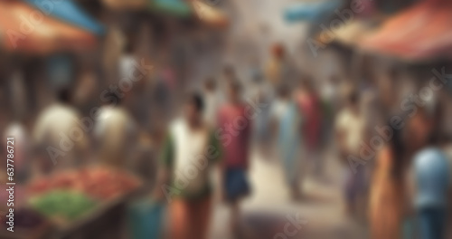  Vibrant Indian Street Market 4K Blur Wallpaper of Bustling City with Locals and Tourists, Lively Street Market Scene 4K Blur Wallpaper of Busy Indian City, this image is deliberately blurred