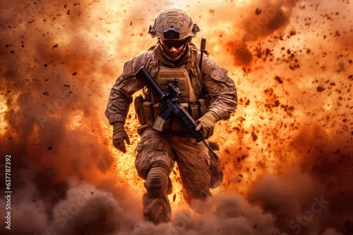 A powerful photo of military soldiers photo realistic illustration - Generative AI. photo