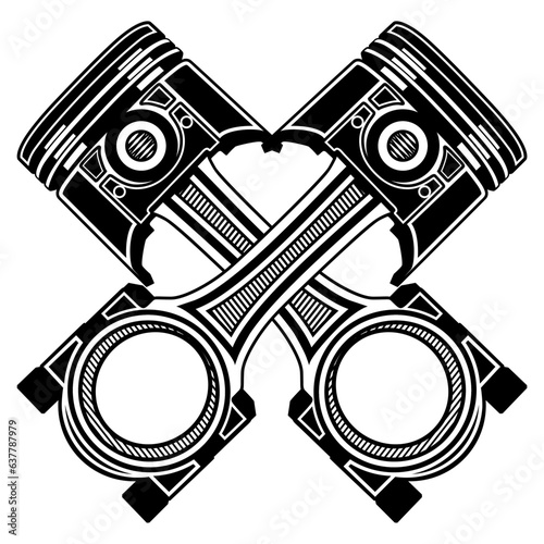Crossed pistons icon symbol. Automotive engine Monochrome vector illustration
