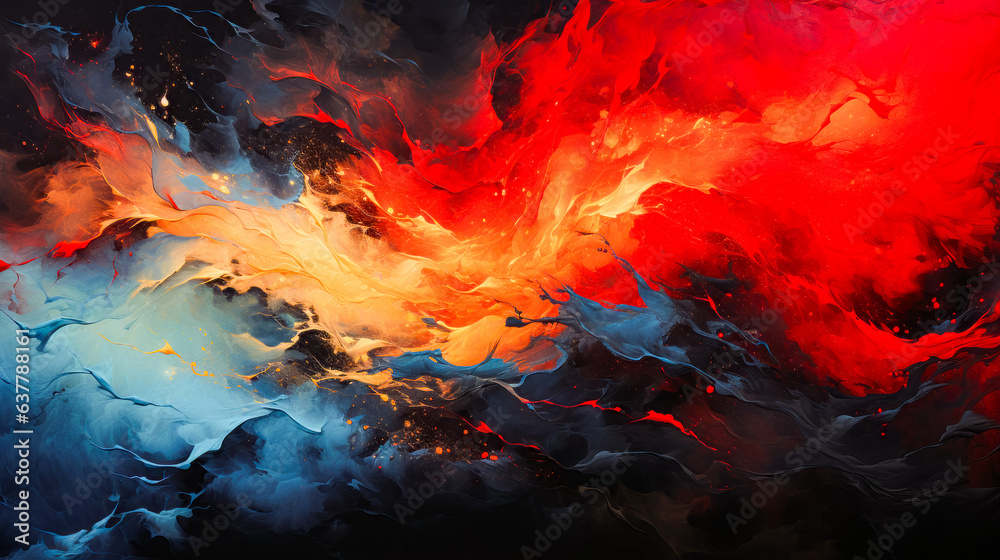 Abstract image of red, orange, and blue colors.