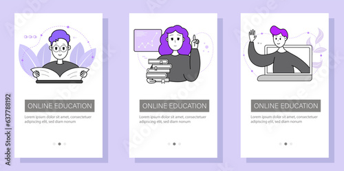 Education and self-development. The concept of trainings, seminars, online courses. Set of modern design templates for websites, applications, booklets, flyers. Vector illustration.