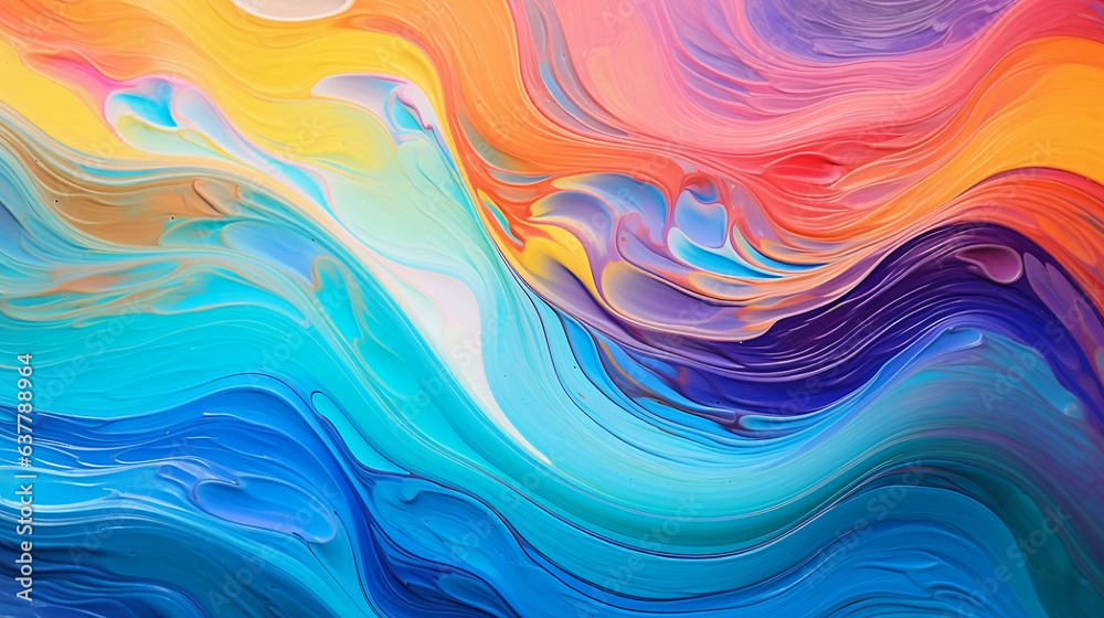 Obraz premium Stylish Multicolored Painting. Abstract Art Bold colors, rainbow color swirls wave Texture Wallpaper. Generative AI.