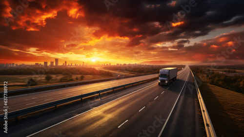 Highway trafin in sunset top veiw © Johnu