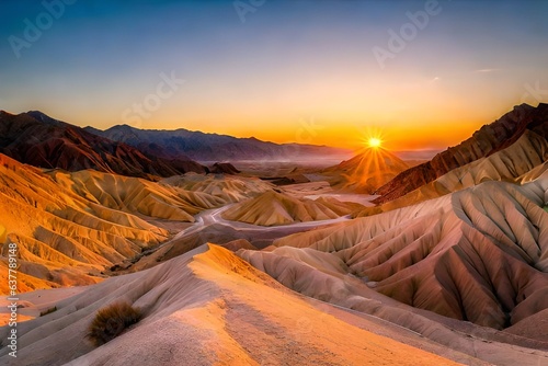 colorful sunrise in zabriskie point, death valley national park, california, usa; colorful mountains on the desert. Ai Generated
