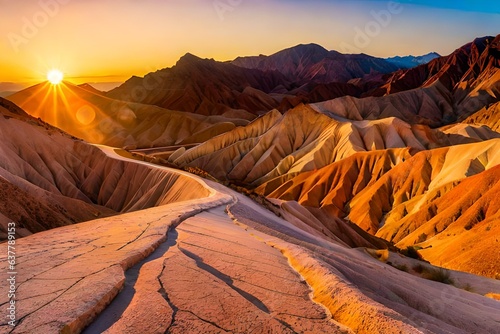 colorful sunrise in zabriskie point, death valley national park, california, usa; colorful mountains on the desert. Ai Generated photo