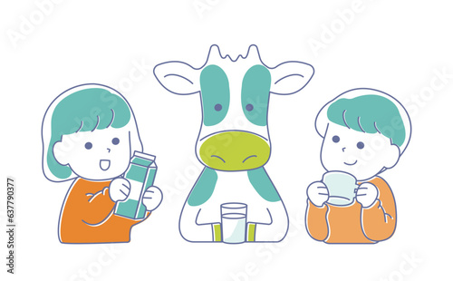Cows and children enjoying milk