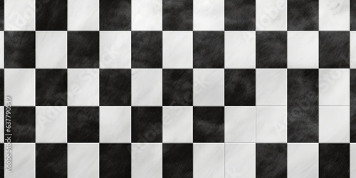 Seamless black and white checker or chess board marble tile background texture. Kitchen or bathroom natural stone wall, floor or countertop. A high resolution tileable luxury pattern 3D, Generative AI © Hitesh