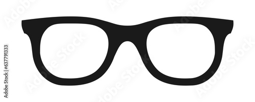 Nerd glasses on white background. Geek spectacles icon. Trendy black glasses frame. Graphic design element. Fashion accessory for characters. Modern eyeglasses template flat. Vector illustration. 