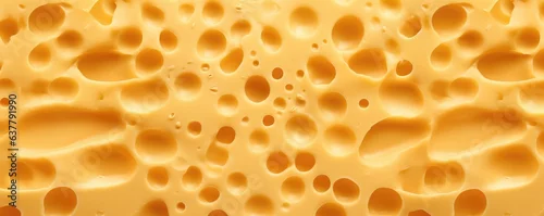 Obraz  z motywem Texture of gold luxury cheese with holes in, cheese pattern panorama. Generative Ai.
