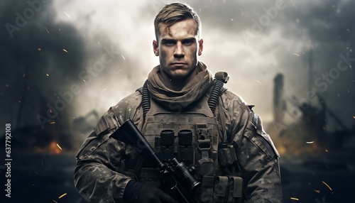 Portrait of a soldier for Veterans Day or Military Day concept