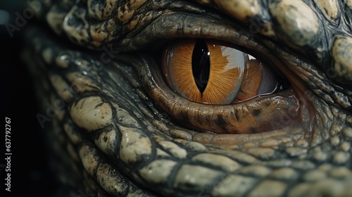 Extreme Close up of scaly creature's eyes looking at camera