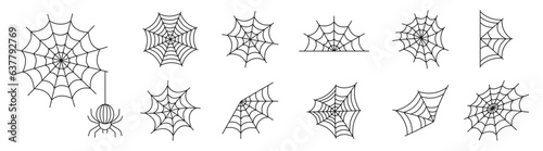 Spider icon set. Halloween spider web. Halloween party ornament