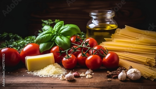 Tasty appetising Italian spaghetti pasta ingredients